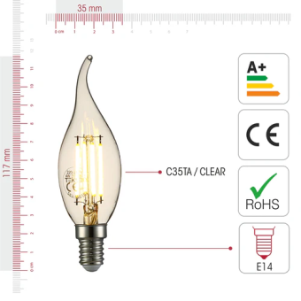 Лампа LED C35TA 4W E14 CLEAR 470LM 6000K 85-265V TEKLED 50